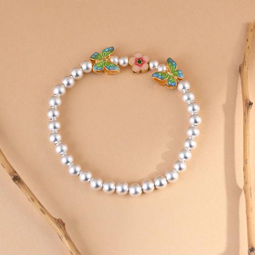 【樱花意动】S925银盘缠镀金景泰蓝樱花磨砂圆珠手链【SCH-CK40187-5】 商品图2