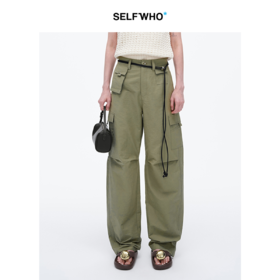 SELFWHO美式多口袋工装裤女2025春新款高腰百搭设计感直筒休闲裤