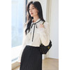 VICTORIA&VERA春季“优雅赴春日”系列全棉亲肤春游日立领黑色绑带蕾丝袖衬衫 商品缩略图2
