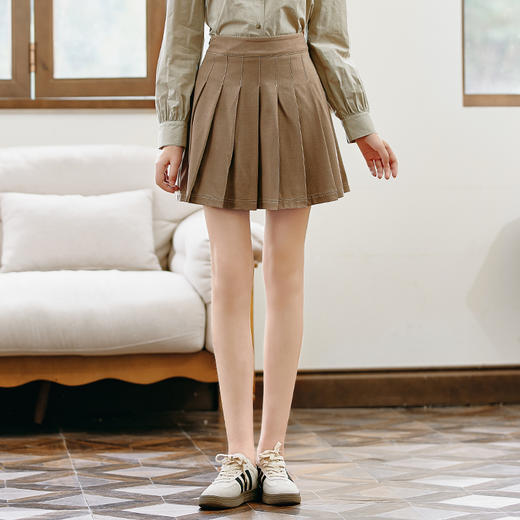 Famecoco范可儿学院风减龄百褶短裙女士秋季a字高腰短款半身裙F225HA010 商品图3