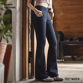 马登美式重水洗丹宁牛仔裤微弹修身显身材直筒裤复古微喇裤子春女