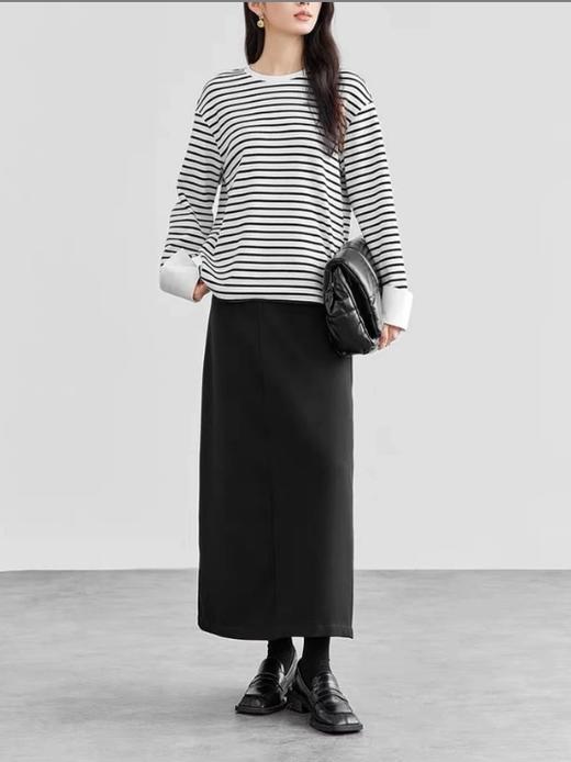 【热卖爆款】LILYMOON天丝羊毛条纹衬衫袖宽松T恤---现货 商品图0