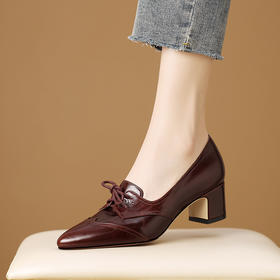 【预售5天】优雅气质休闲舒适单鞋春秋季新款尖头粗跟高跟鞋系带乐福鞋女HY&H3593