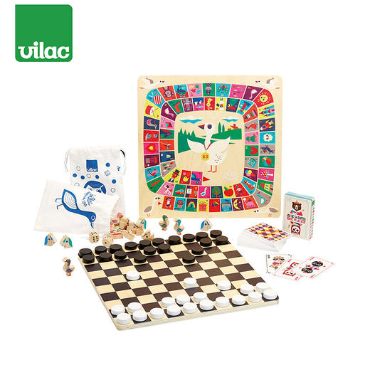 Vilac 多合一棋盘游戏 经典游戏 适合年龄4岁+ 综合益智 法国玩具 V7609 商品图0