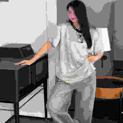 顺丰包邮洛诗琳12728夏季高级感条纹提花宽松圆领醋酸T恤女10373 商品图2