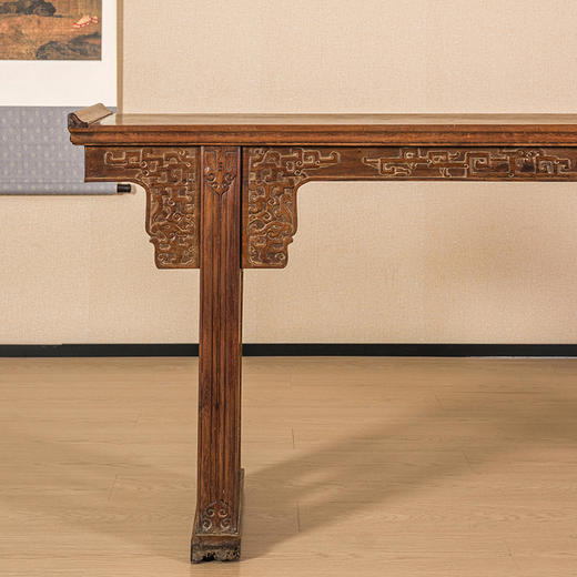 清中期 黄花梨夹头榫夔龙纹一块玉翘头案 商品图1