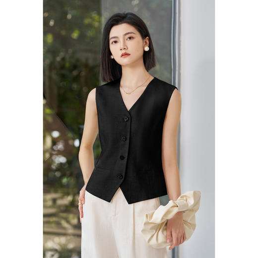 复古苎麻原色马夹 米思阳2026春季新款时髦v领显瘦叠穿背心小马甲4924 商品图1