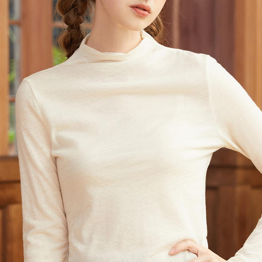 famecoco范可儿100%纯羊毛打底衫女秋季半高领长袖薄T恤F225BE005 商品图4