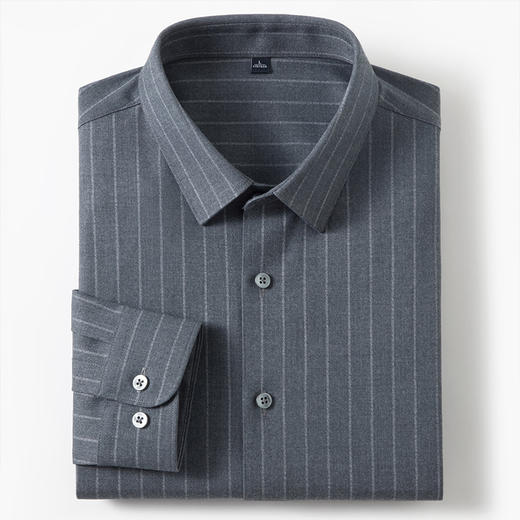 【含羊毛】罗蒙男士春秋冬长袖衬衫舒适百搭条纹简约通勤休闲男衬衣 商品图2