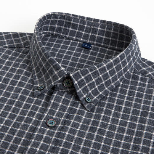 【100棉】罗蒙男士春秋长袖衬衫格子百搭舒适翻领衬衫职业通勤上班穿衬衣 商品图4