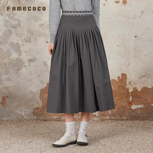 Famecoco范可儿半身裙纯棉腰边设计感刺绣FAB6HA013 商品图1