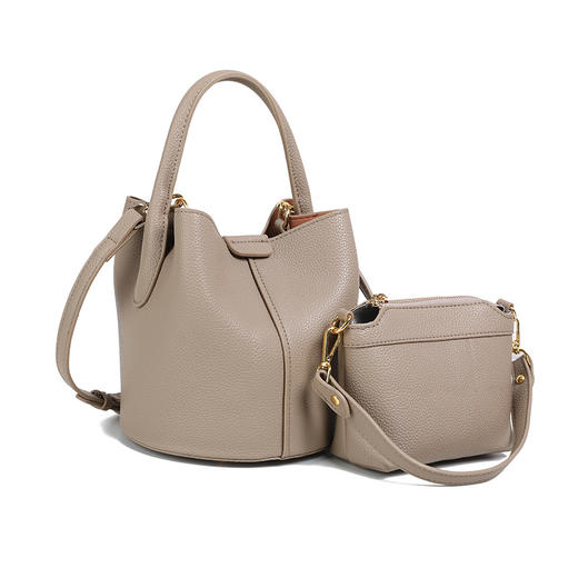 丁摩 新款高级感真皮圆桶格子包子母包时尚百搭女包手提单肩斜挎包 5ZF-2302 商品图7