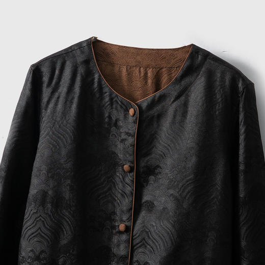 丁摩 双面穿 桑蚕丝真丝香云纱海浪纹开衫外包扣嵌绳秋季新款外套5ZF-050 商品图2