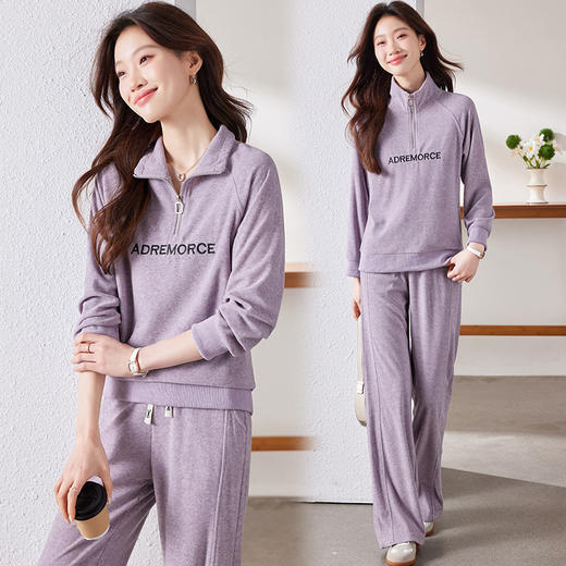 百媚生 仿羊绒运动套装女半拉链卫衣阔腿裤  A361 商品图2