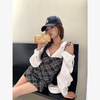 西遇衬衫拼接连衣裙女新款格子露肩修身收腰长袖短裙SS150158 商品缩略图0