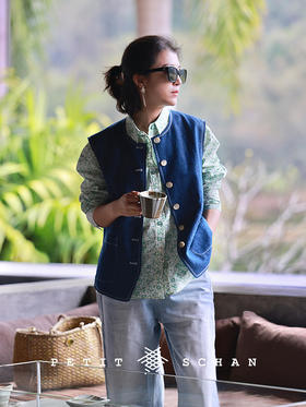 PETIT SCHAN小闪 CLO#744 the whisper of a daisy 雏菊的低语 日本进口纯棉盐缩棉麻雏菊刺绣两面穿马甲