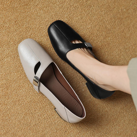 【预售5天】法式复古方头浅口单鞋，低跟女鞋粗跟通勤小皮鞋ASZ-W0292-1 商品图0