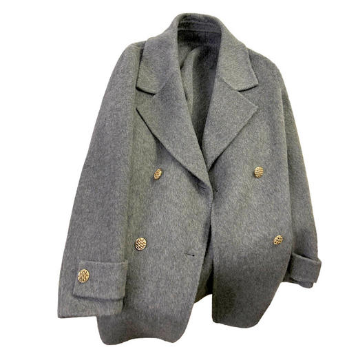 丁摩 灰色双面羊毛呢子外套女士春秋新款高级感宽松保暖毛呢大衣5ZF-3033 商品图4