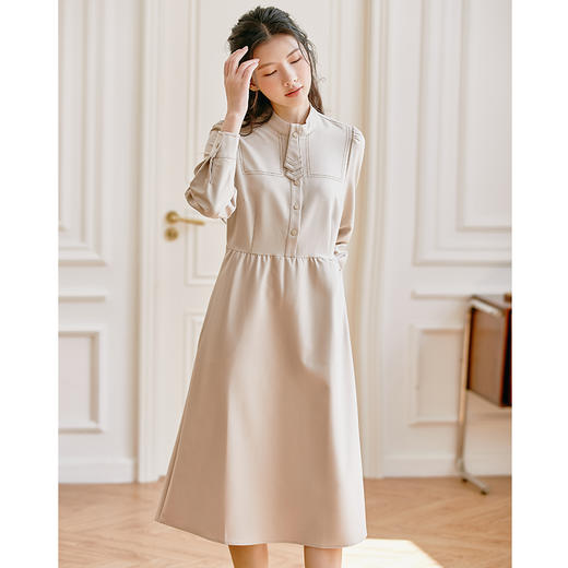 Famecoco范可儿原创立领衬衫裙女士秋季长袖a字正肩小众过膝长裙F225FA020 商品图4