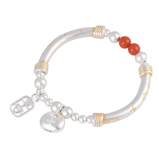 【大吉大利】足银描金手工编绳南红珠珠福字手链【SCH-CK40166-5】 商品图4