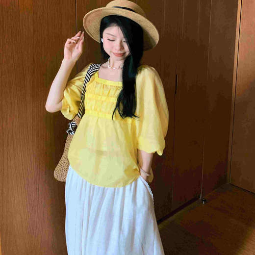 顺丰包邮洛诗琳12917夏季新款设计感两穿一字肩方娃娃款上衣1081 商品图0