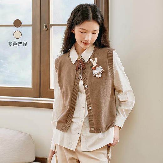 famecoco范可儿包芯纱马夹开衫短款女士秋季无袖外搭背心马甲外套F225CA024 商品图0