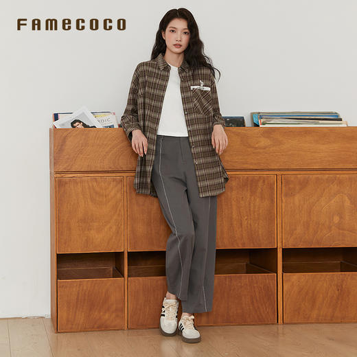 Famecoco范可儿衬衫纯棉格子条纹休闲风开身衬衣通勤FAB6BA008 商品图3