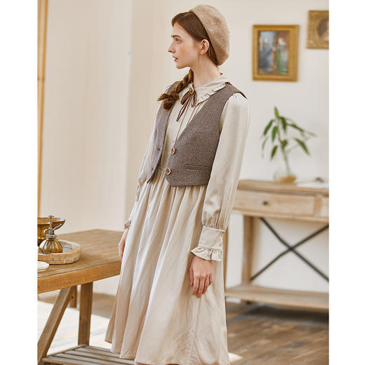 Famecoco范可儿套装裙长袖高腰衬衫裙马甲女装两件套F225EA008 商品图4