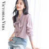 VICTORIA&VERA春季“春日的雪青”系列复古法式气质系带百搭V领绑带紫罗兰衬衫 商品缩略图0