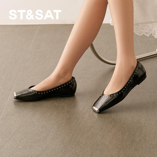 星期六金属方头铆钉百搭平底单鞋SSD1111095 商品图2