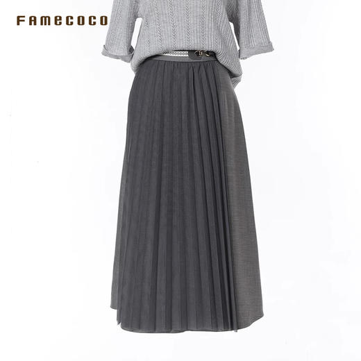 Famecoco半身裙经典百搭百褶网纱拼接A字型通勤FAB6HA002 商品图4