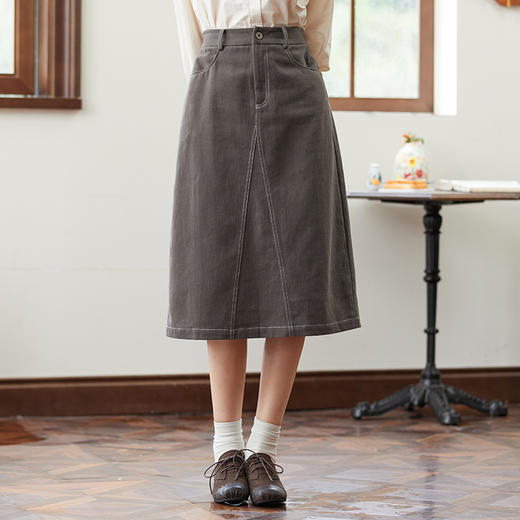 Famecoco范可儿半身裙A字纯棉松紧腰梨形通勤半裙F225HA016 商品图2