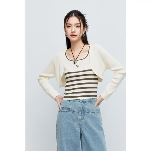 【积分换购不退货】【特惠不退货】诗凡黎白色针织开衫两件套2024夏新款3F4130871 商品图2