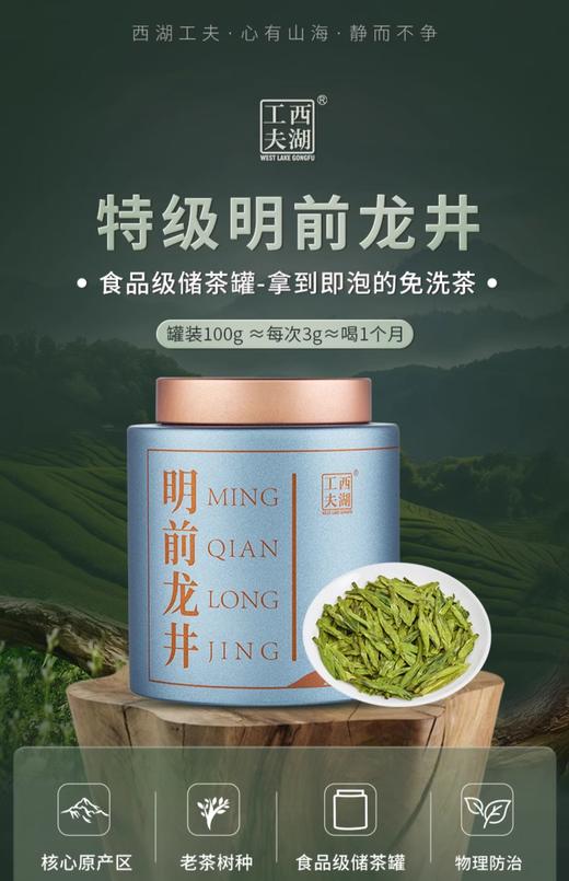 【2025年新茶！下单立即发货】西湖工夫 明前特级龙井 30年以上老树茶 老茶客首选 100g/罐（天猫同款） 商品图0
