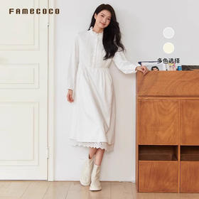 Famecoco原创文艺范连衣裙高腰法式花边唯美春款FAB6FA016