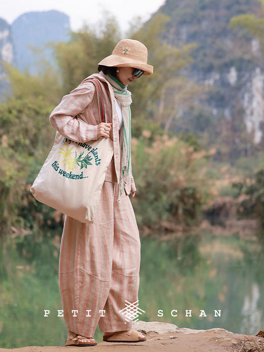 PETIT SCHAN小闪 CLO#752 slow down 慢放 纯亚麻色织条纹萝卜裤 商品图2