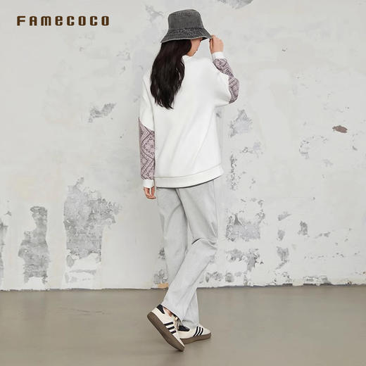 Famecoco原创个性铆钉织带通勤简约明线棉质直筒休闲裤FAB6GA006 商品图2