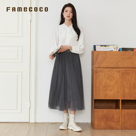 Famecoco范可儿衬衫灯笼袖花边开身衬衣文艺刺绣女FAB6BH004 商品图1