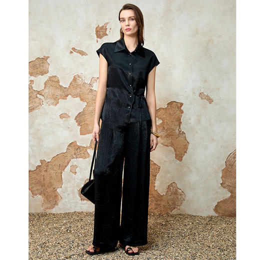 EITIE爱特爱直筒阔腿高级感暗纹显瘦高腰休闲裤夏季新款8205902 商品图2