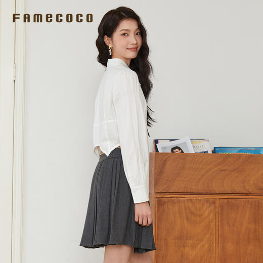 Famecoco范可儿衬衫棉质短款时尚露脐开身衬衣附领带女装春秋款FAB6BH036 商品图2