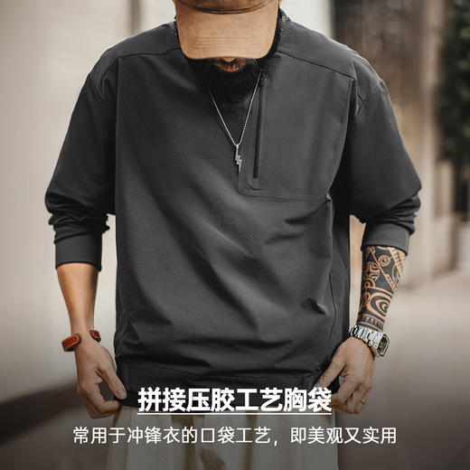 工装优选美式复古户外机能风运动长袖圆领梭织落肩袖宽松卫衣男春 商品图4