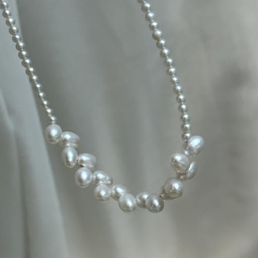 麦穗款项链 2.4-3.5mm小米珠 + 5-6mm水滴 强光精美淡水珍珠 商品图4