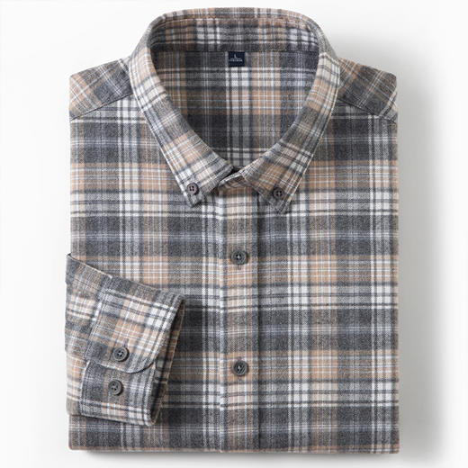 【100棉】罗蒙春秋男士格纹长袖衬衫全棉舒适百搭翻领休闲通勤衬衣 商品图1