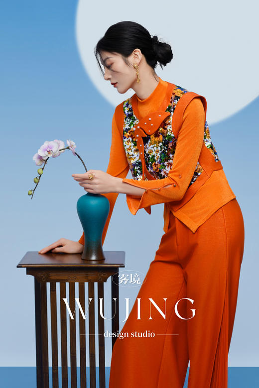 3205225 醉日焦橙 重磅花色亮片/韩国进口醋酸缎马甲 雾境 商品图4