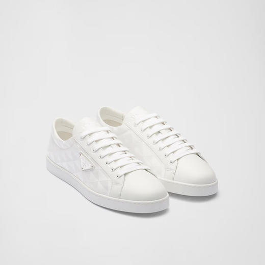 PRADA 普拉达 男士珐琅三角形徽标皮革休闲运动鞋 白色 2EE376 3LNW F0009 商品图0