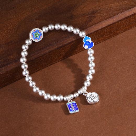 【眷恋福禄】足银磨砂银珠符牌葫芦烧蓝如意手链【SCH-CK40162-4】 商品图2