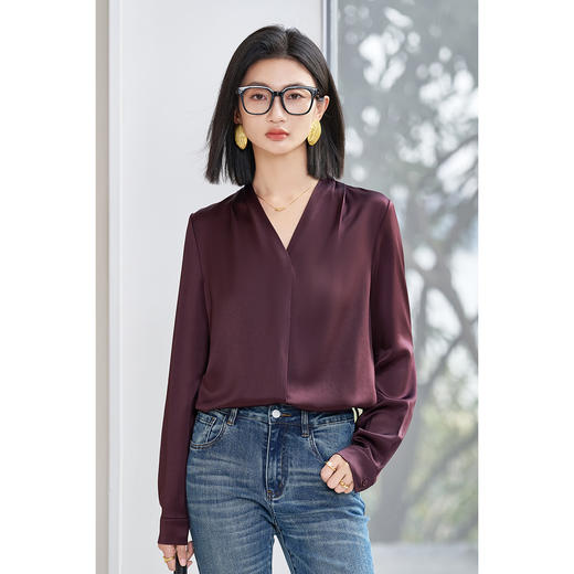 剩M/XXL 轻奢醋酸衬衫 米思阳2026春季新款优雅百搭宽松显白衬衣女5593 商品图0