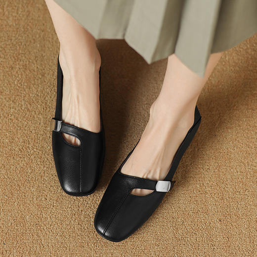 【预售5天】法式复古方头浅口单鞋，低跟女鞋粗跟通勤小皮鞋ASZ-W0292-1 商品图2