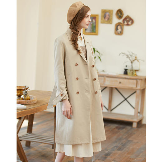 Famecoco范可儿女士长款风衣秋季气质收腰通勤外套F225AT001 商品图1