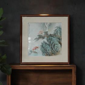 非遗传人吴志明亲工居山青绿山水瓷板画摆件